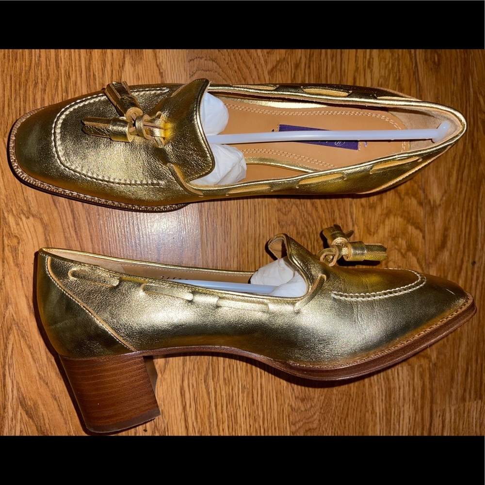 NEW IN BOX Polo Ralph Lauren Gold Metallic Napa Heels !!!PURPLE LABEL!!!